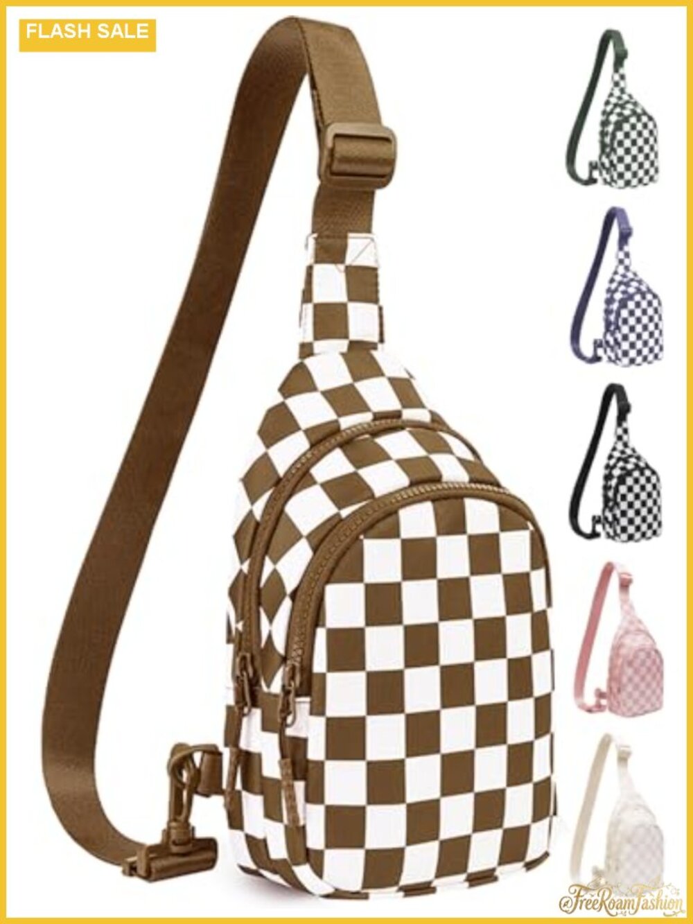 Checkered Sling Bag Crossbody Nylon Water Resistant Women Travel